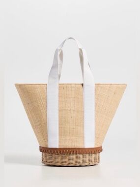 New Pamela Munson Gardener Basket Straw Tote with White Handles